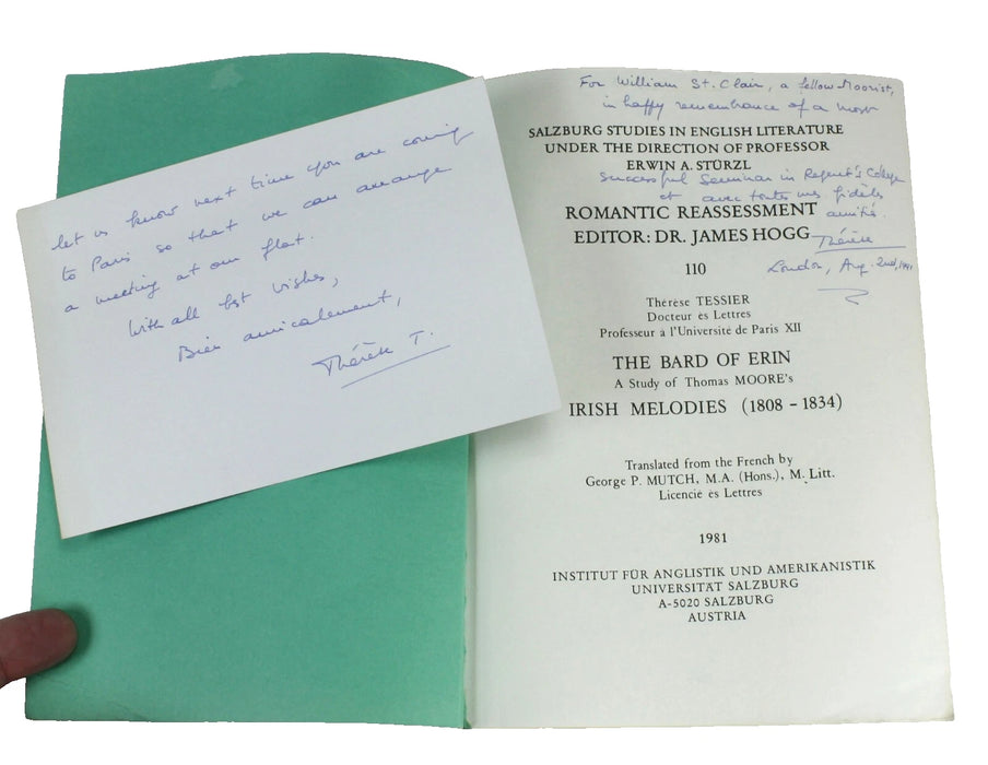Salzburg Studies: Romantic Reassessment, ed. James Hogg; The Bard of Erin, Therese Tessier; Inscribed copy to William St Clair