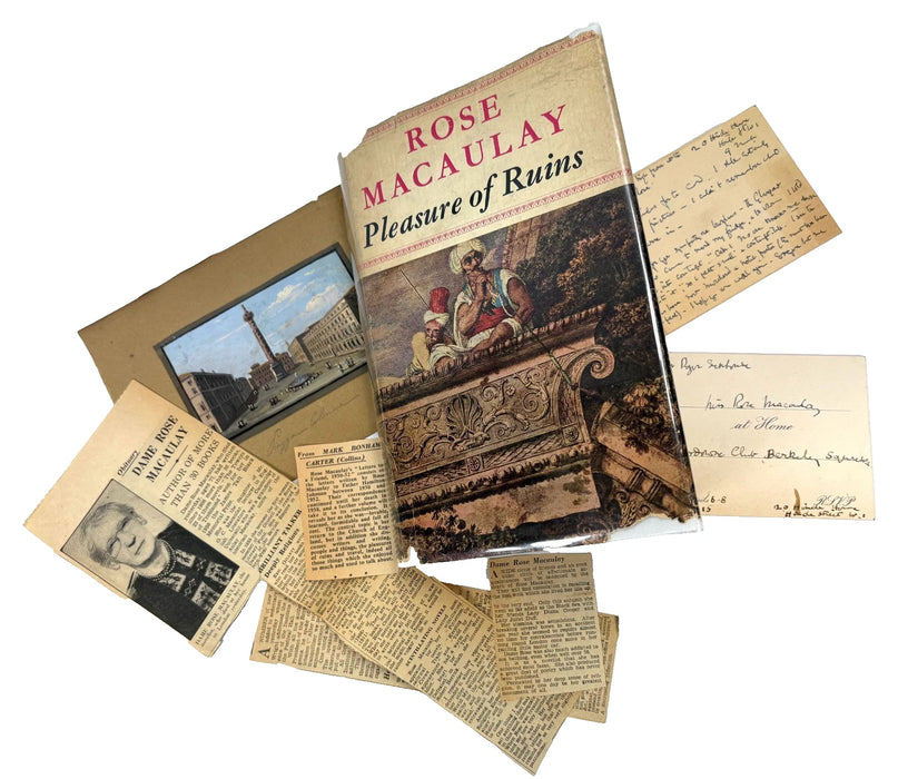 Pleasure of Ruins, first edition 1953, by Rose Macaulay. With interesting ephemera including  her autograph correspondence to Roger Senhouse, Publisher, with 2 manuscript pages by him, & William St Clair provenance