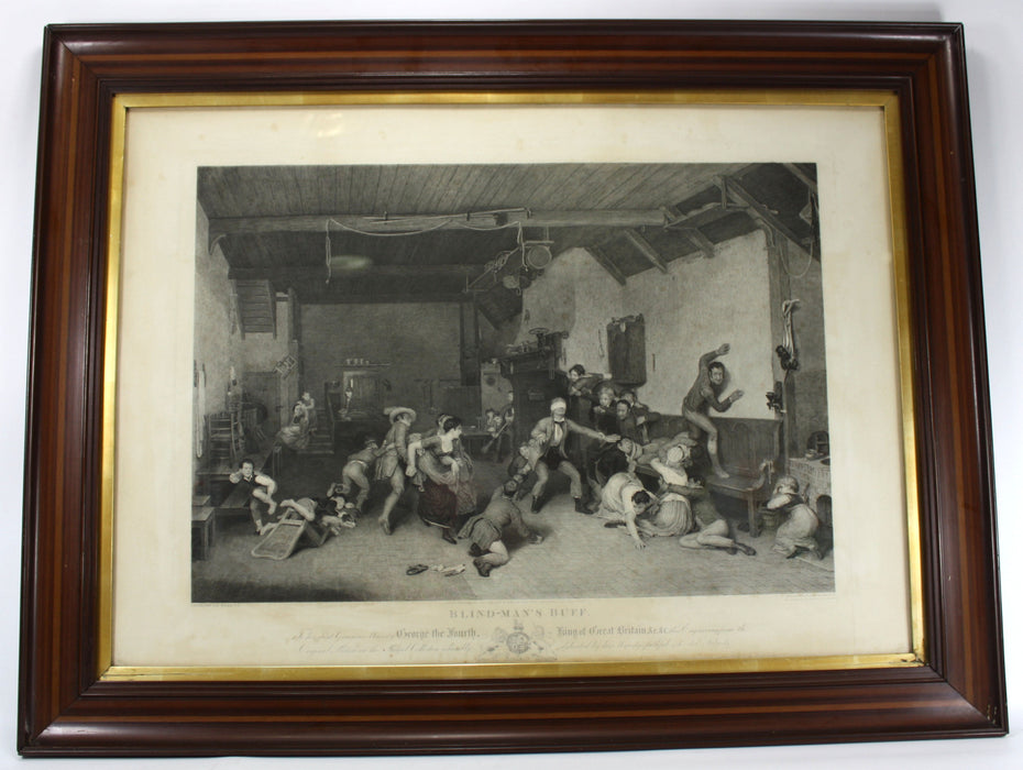 David Wilkie Engraving, c. 1822, Blind-Man's Buff, framed. Large size.