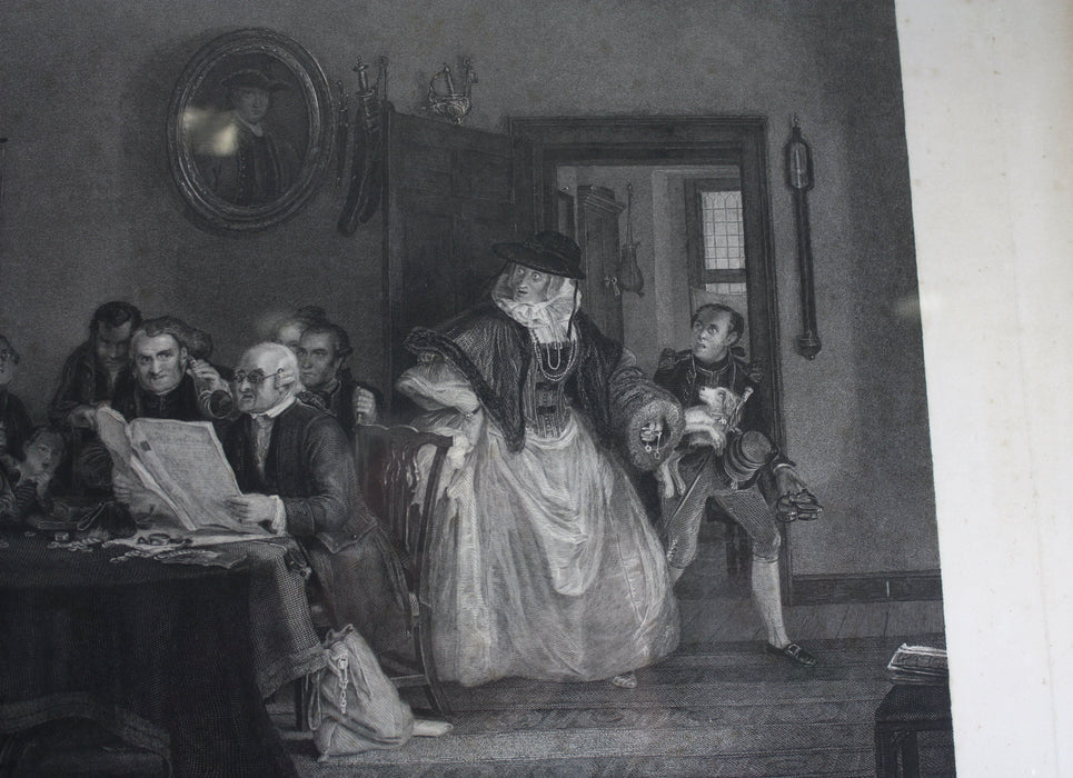 David Wilkie Engraving, 1842, The Reading of a Will, framed. Large size.