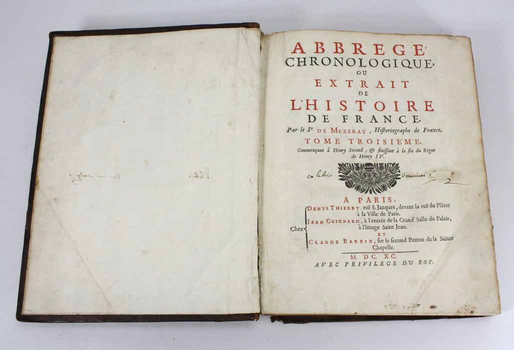 Abbrege Chronologique ou Extrait de L'Histoire de France, De Mezeray, 1690, 3 Volumes