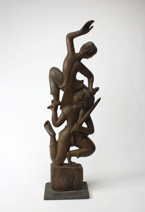 19th Century Burmese Teak Carving - Hanuman and Rama