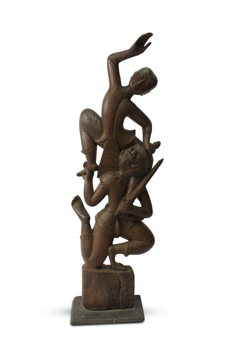 19th Century Burmese Teak Carving - Hanuman and Rama