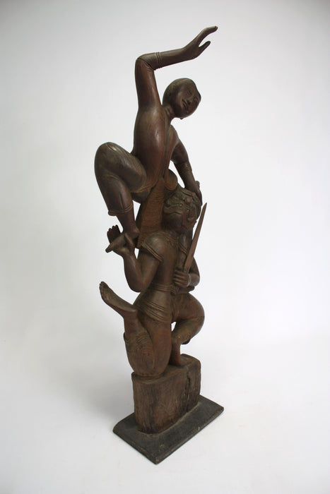 19th Century Burmese Teak Carving - Hanuman and Rama