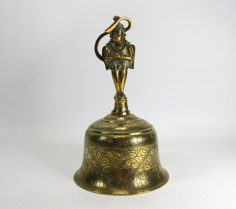 Vintage Indian Brass Ghanti/Temple Bell with Hanuman, Large size 25.5cm
