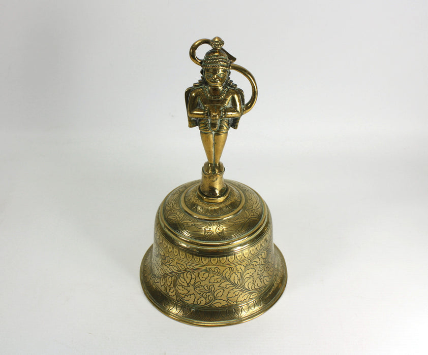 Vintage Indian Brass Ghanti/Temple Bell with Hanuman, Large size 25.5cm