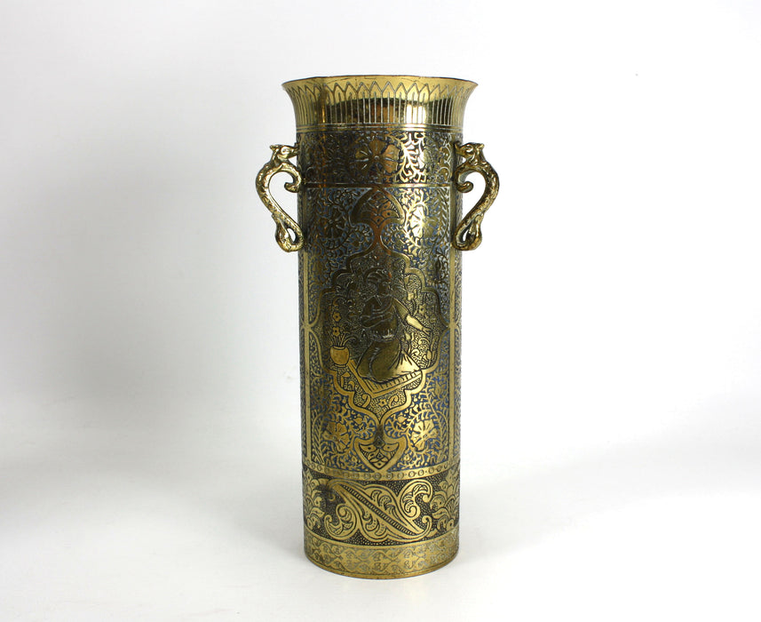 Pair of Vintage Kinco Brass Vases in Persian Style, 22.5cm high