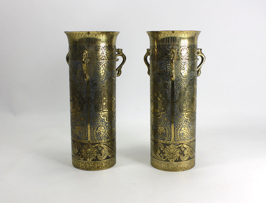 Pair of Vintage Kinco Brass Vases in Persian Style, 22.5cm high