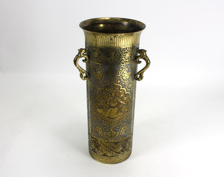 Pair of Vintage Kinco Brass Vases in Persian Style, 22.5cm high