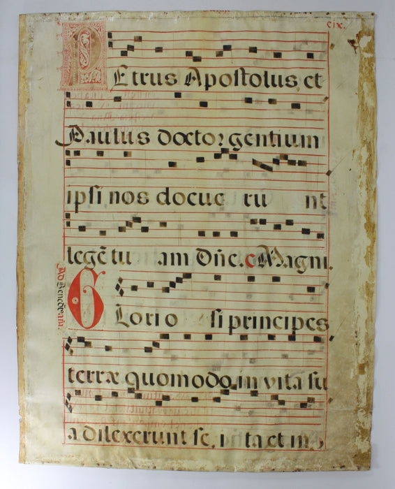 Original Antique Vellum Antiphonary Music Sheet, circa 16th Century, Item A
