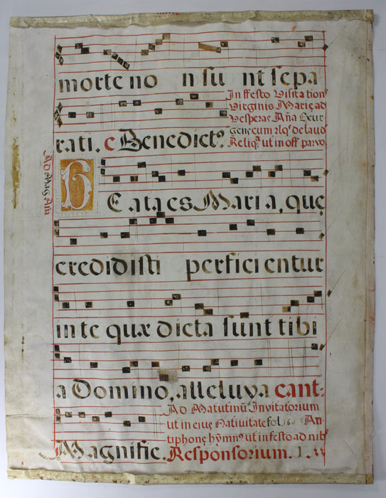 Original Antique Vellum Antiphonary Music Sheet, circa 16th Century, Item A