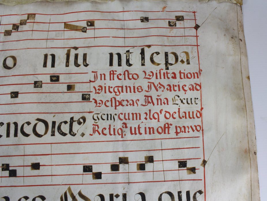 Original Antique Vellum Antiphonary Music Sheet, circa 16th Century, Item A