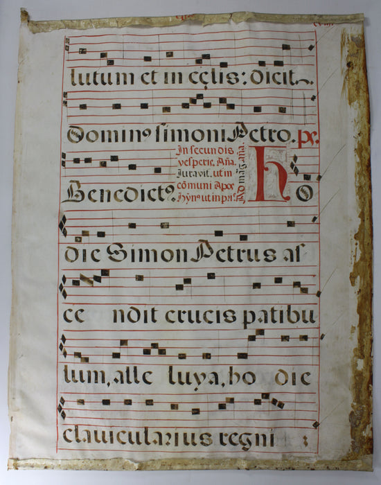 Original Antique Vellum Antiphonary Music Sheet, circa 16th Century, Item B