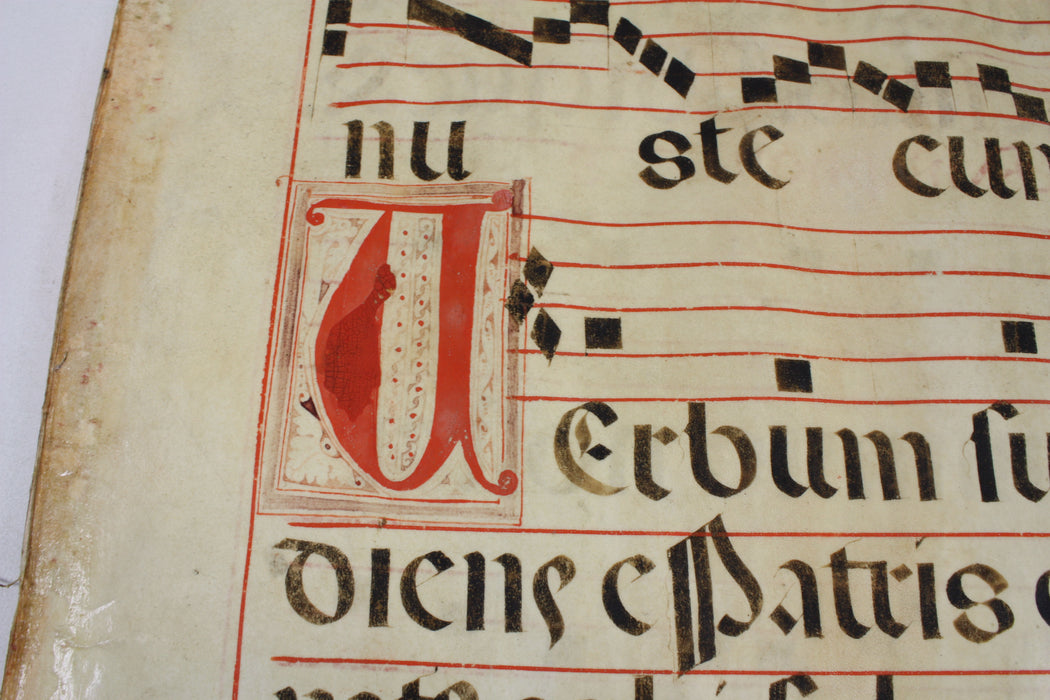 Original Antique Vellum Antiphonary Music Sheet, circa 16th Century, Item C