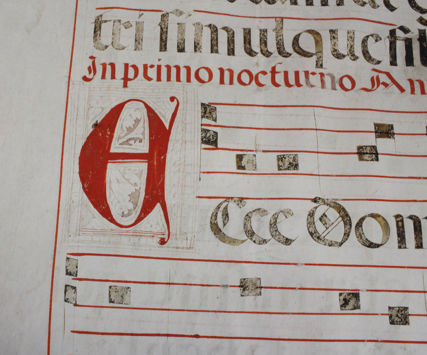 Original Antique Vellum Antiphonary Music Sheet, circa 16th Century, Item C