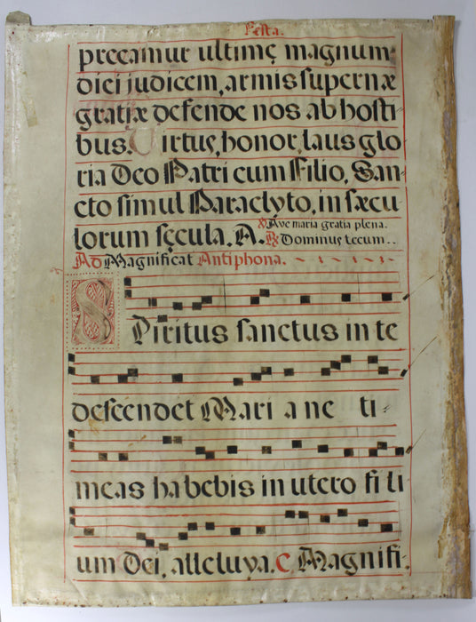 Original Antique Vellum Antiphonary Music Sheet, circa 16th Century, Item D