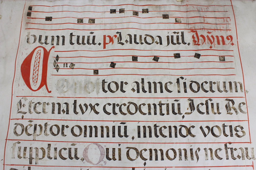 Original Antique Vellum Antiphonary Music Sheet, circa 16th Century, Item D