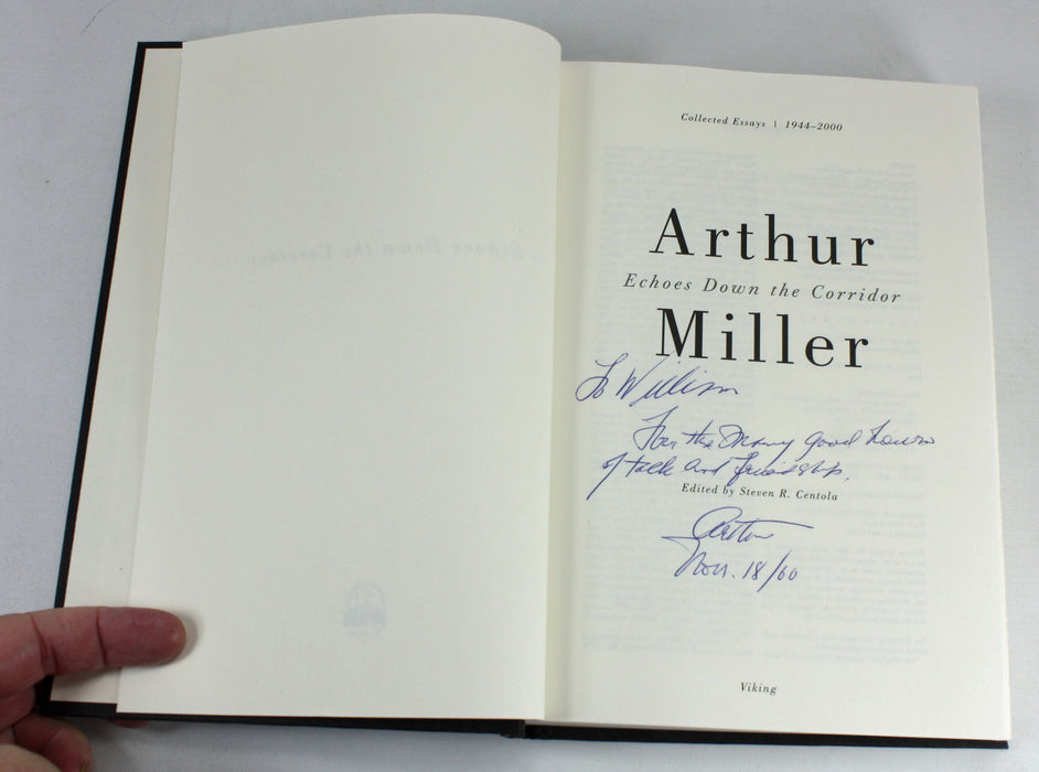 Arthur Miller; Echoes Down the Corridor, signed first edition with inscription to William St Clair, 2000