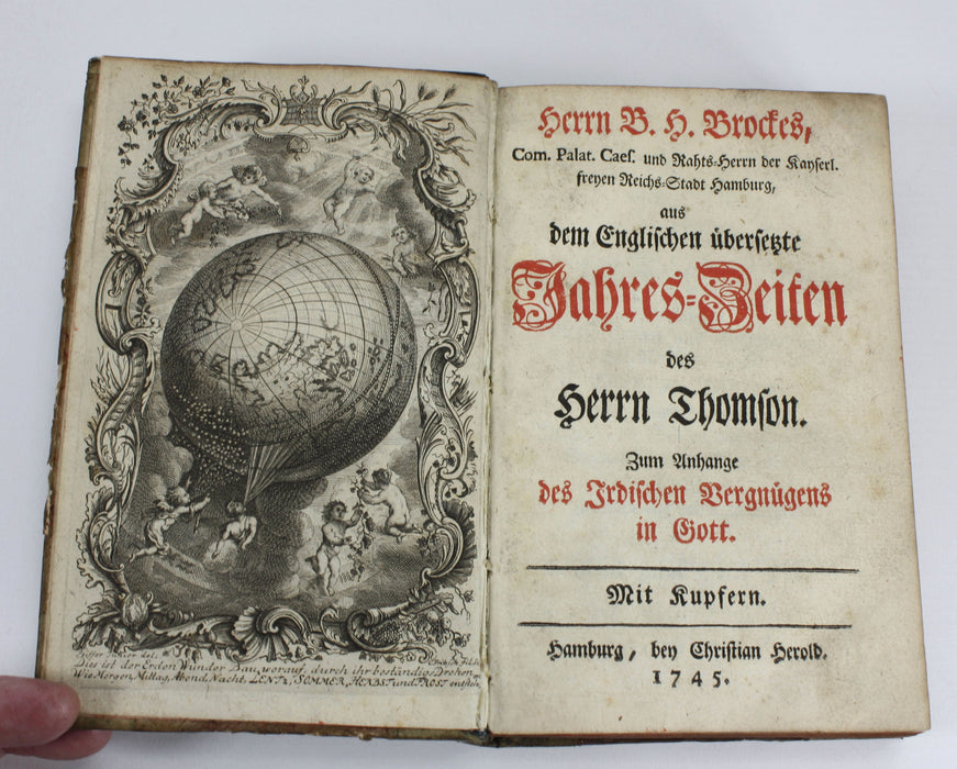 B H Brockes translation of James Thomson's The Seasons, 1745. Jahres-Zeiten des Herrn Thomson