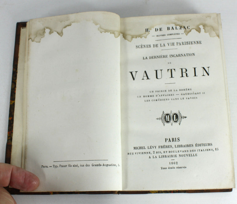 Scenes de la Vie Parisienne; La Derniere Incarnation de Vautrin, et al, Honore de Balzac, 1862