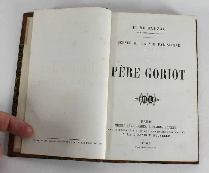 Scenes de la Vie Parisienne; Pere Goriot, Honore de Balzac, 1865