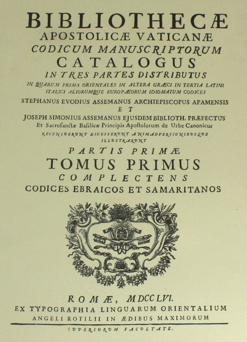 Bibliothecae Apostolicae Vaticanae Codicum Manuscriptorum Catalogus, Assemanus, 3 Volumes Complete, 1926-1930.