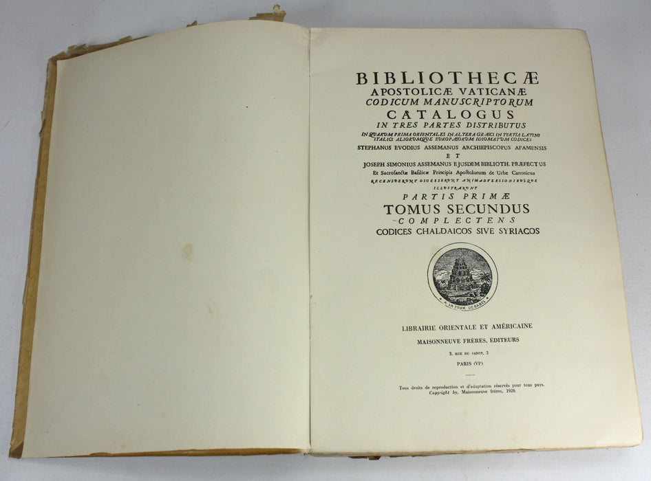 Bibliothecae Apostolicae Vaticanae Codicum Manuscriptorum Catalogus, Assemanus, 3 Volumes Complete, 1926-1930.