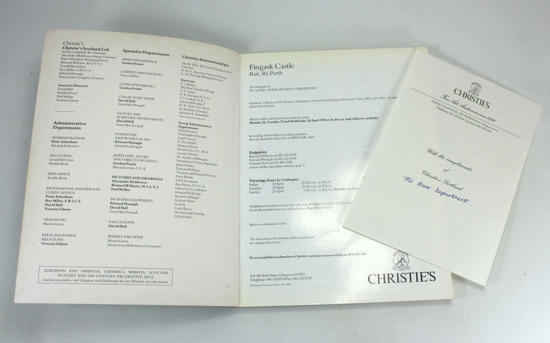 Christie's Fingask Castle, Rait, By Perth, April 1993, auction catalogue
