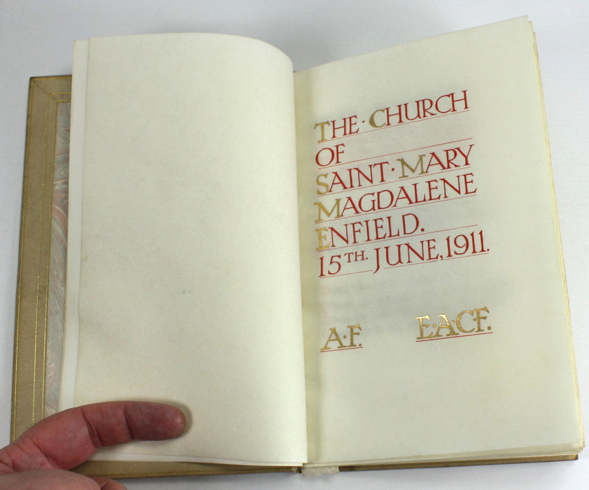 Bound Vellum Manuscript Book of Wedding Service, Church of St Mary Magdalene, Enfield 1911