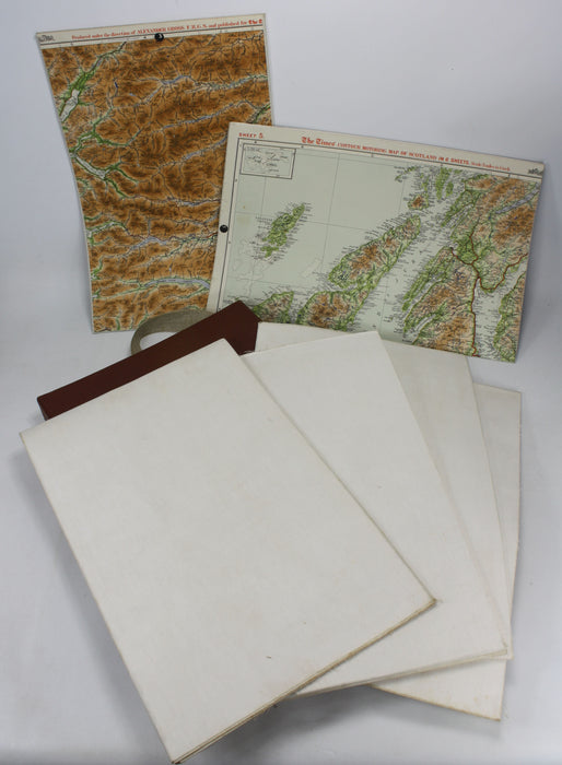 The Times Six Sheet Contour Road Map of Scotland, Edition De Luxe, Geographia Ltd. Boxed set.