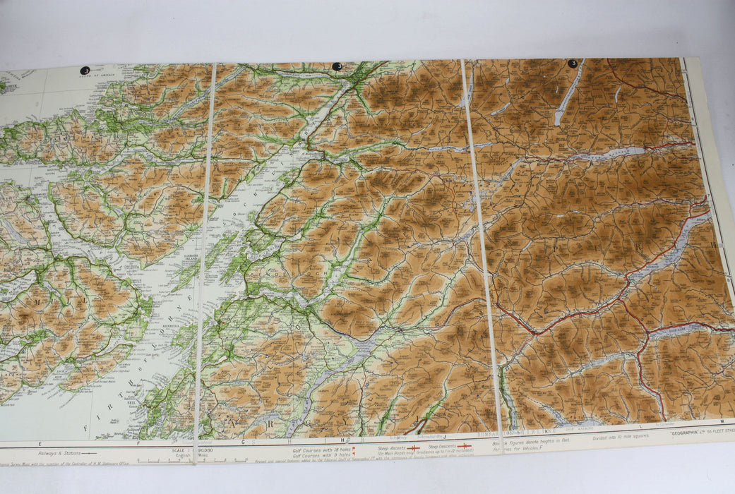 The Times Six Sheet Contour Road Map of Scotland, Edition De Luxe, Geographia Ltd. Boxed set.