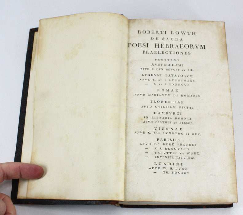 De Sacra Poesi Hebraeorum Praelectiones, Roberti Lowth, 1815