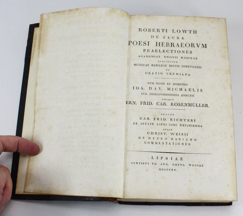 De Sacra Poesi Hebraeorum Praelectiones, Roberti Lowth, 1815