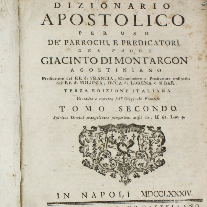 Dizionario Apostolico, Giacinto Di Montargon, 1784