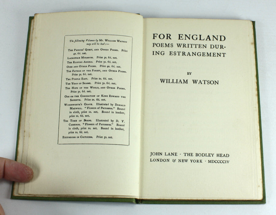 For England; Poems Written During Estrangement, by William Watson, 1904