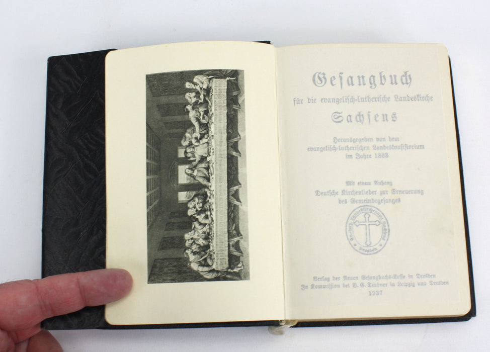 German Gesangbuch, boxed hymn book with certificate, 1937.