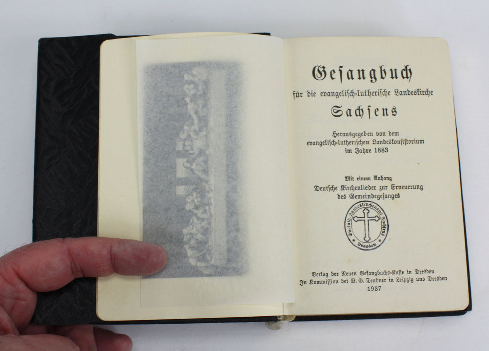 German Gesangbuch, boxed hymn book with certificate, 1937.
