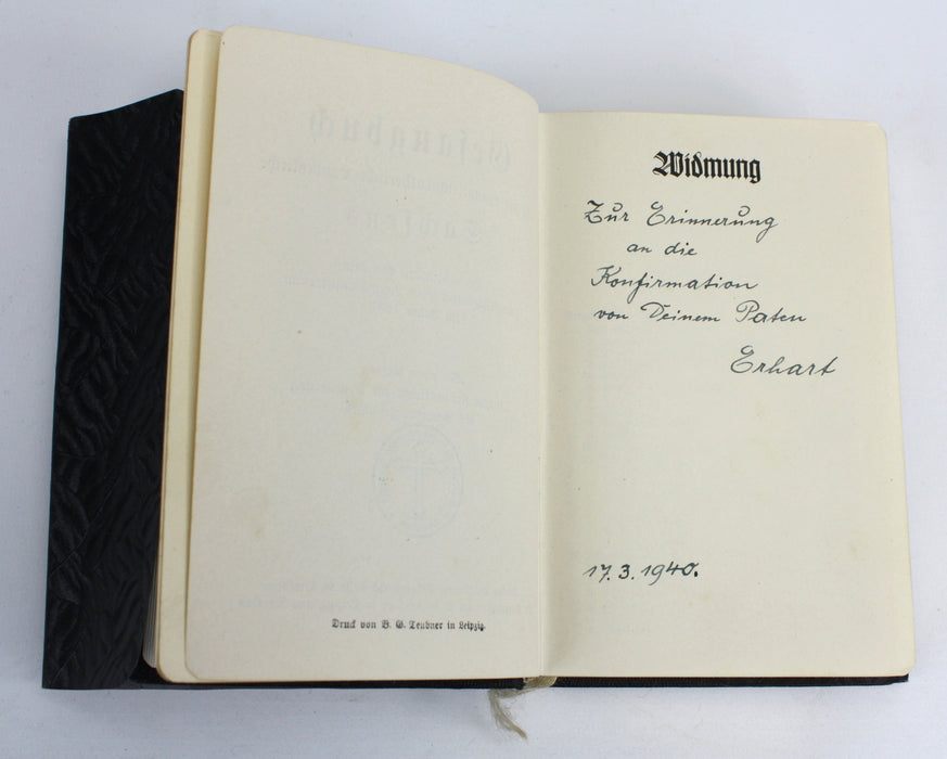 German Gesangbuch, boxed hymn book with certificate, 1937.