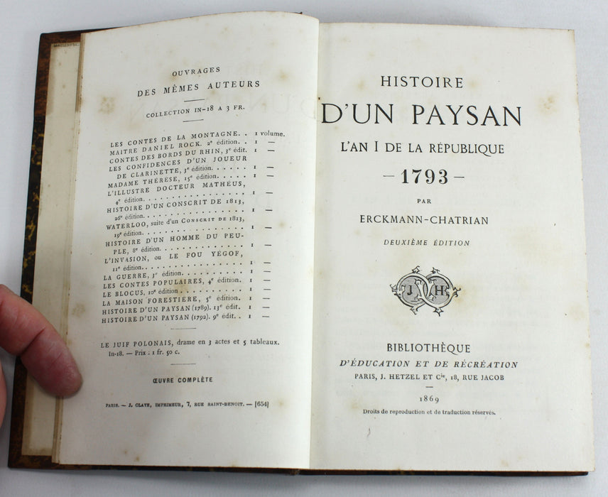 Histoire D'Un Paysan; L'An I de la Republique 1793, Erckmann-Chatrian, 1869