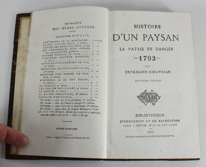 Histoire D'Un Paysan; La Patrie en Danger 1792, Erckmann-Chatrian, 1871