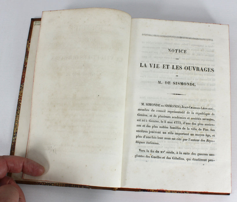 Histoire Des Republiques Italiennes Du Moyen Age, J C L Simonde de Sismondi, 1840