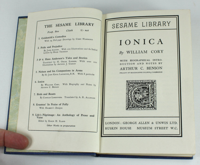 Ionica, William Cory, Sesame Library edition, 1915.