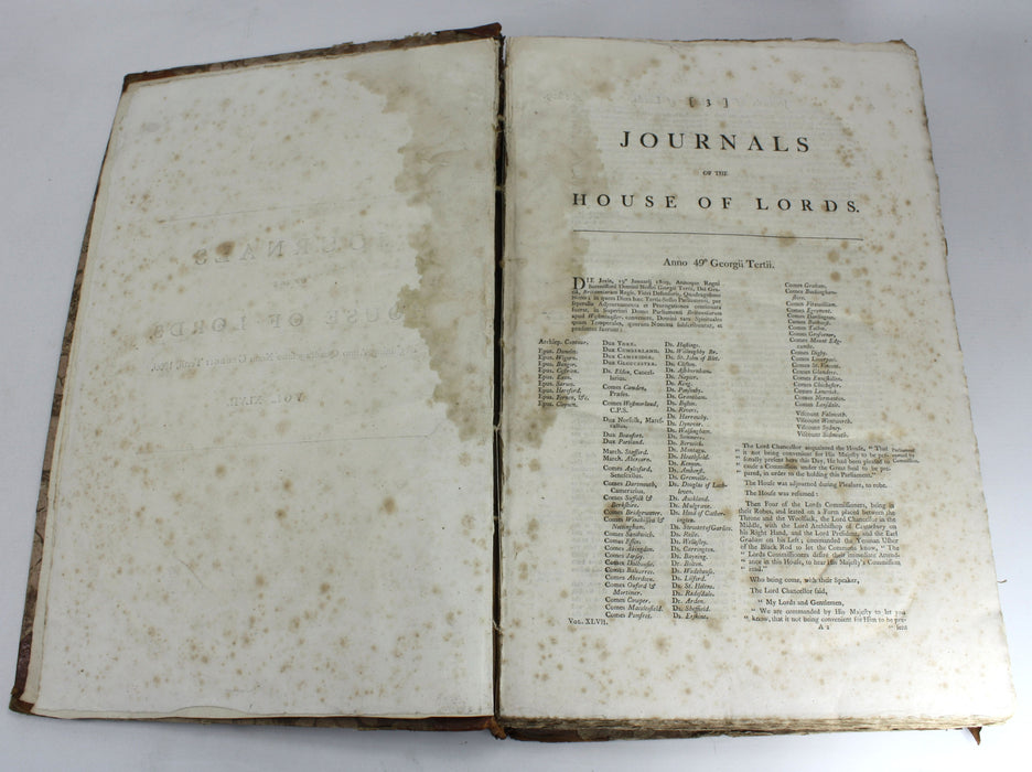 Journals of the House of Lords Volume 47, 1809. Elephant folio.