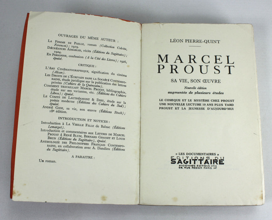 Marcel Proust; Sa Vie, Son Oeuvre, Leon Pierre-Quint, 1935