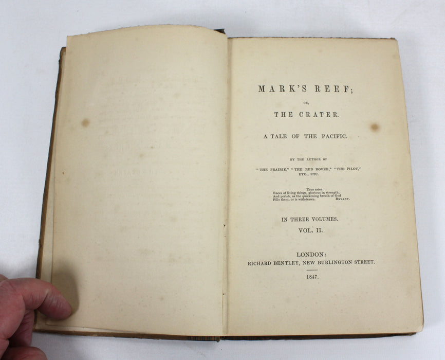 Mark's Reef, or The Crater, J F Cooper, in three volumes, 1847