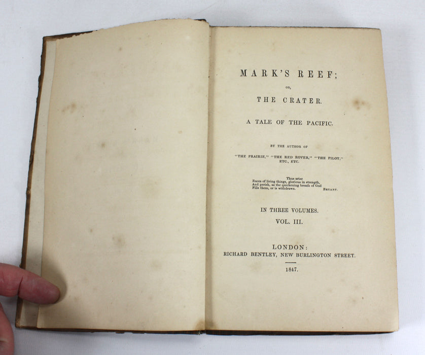 Mark's Reef, or The Crater, J F Cooper, in three volumes, 1847