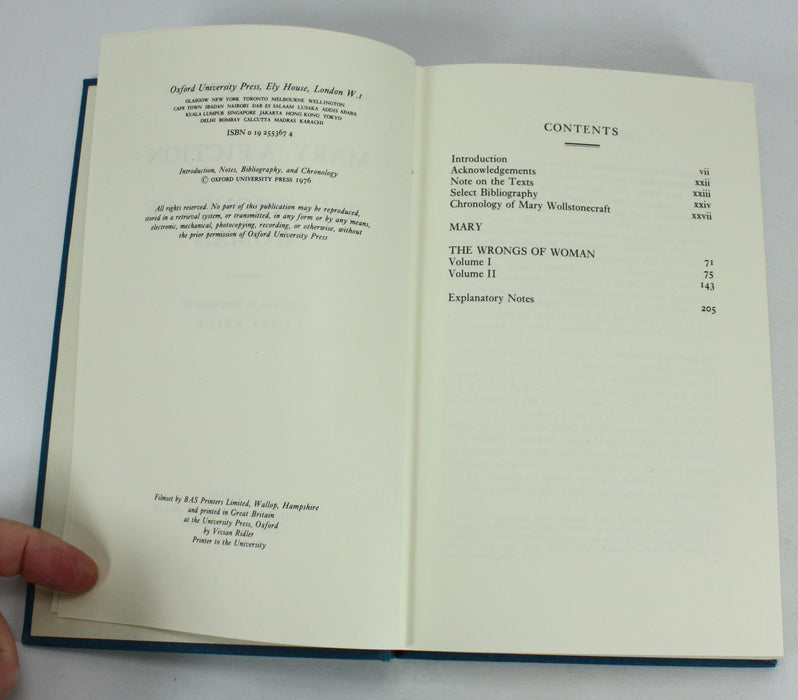 Mary Wollstonecraft; Mary, A Fiction and The Wrongs of a Woman, Gary Kelly, Oxford, 1976