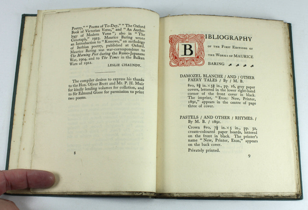 Maurice Baring Bibliography by Leslie Chaundy 1925, limited edition
