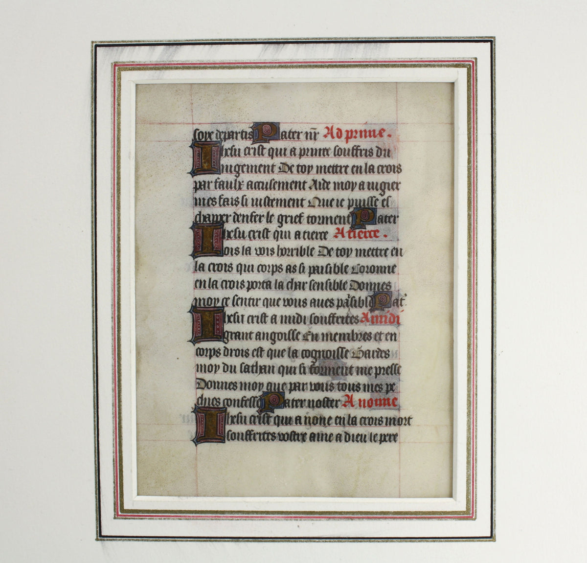 Medieval Illuminated Manuscript Leaf, 15th Century, French Book of
