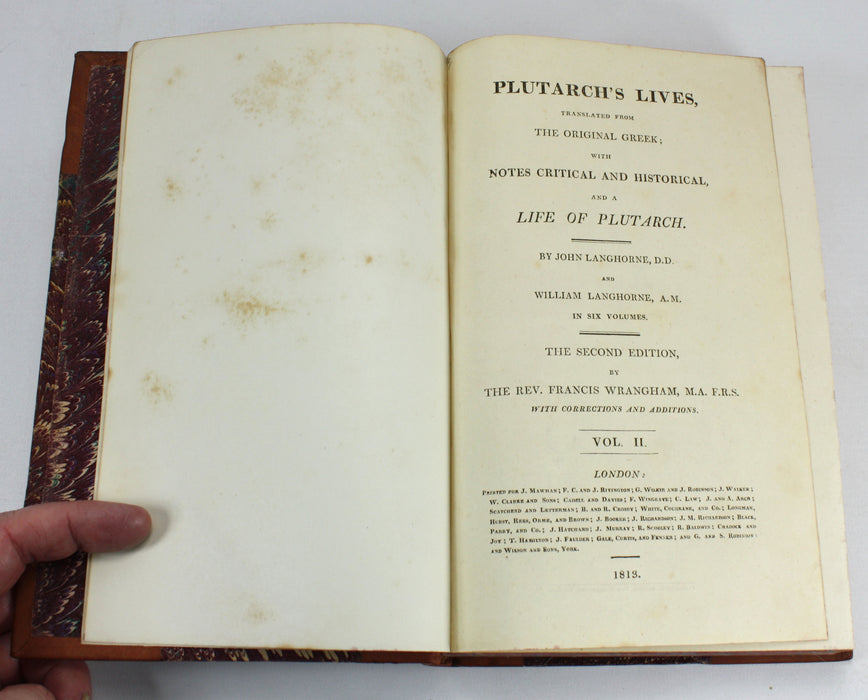 Plutarch's Lives, 6 Volume Set complete, John & William Langhorne, 1813